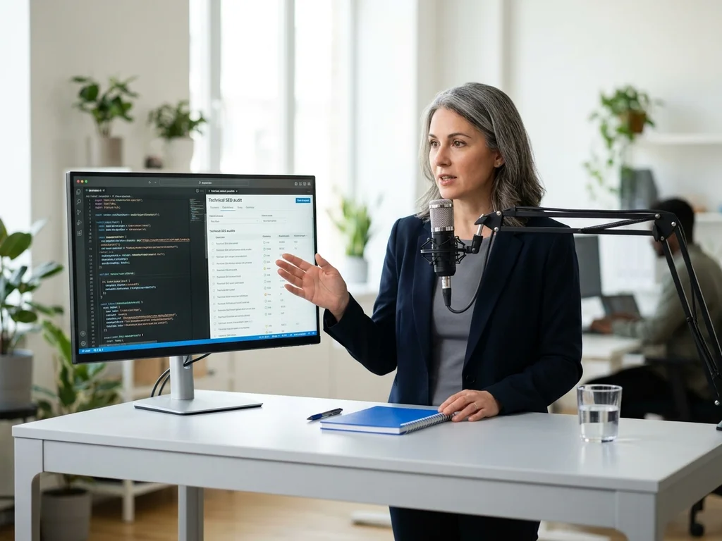 Une formatrice anime une classe virtuelle de SEO technique depuis Dijon via un écran partagé.