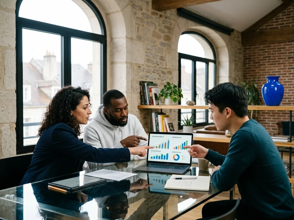 Équipe d'experts analysant des graphiques de croissance pour garantir des résultats SEO mesurables.