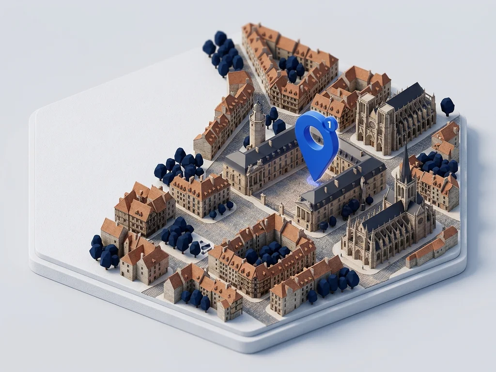 Plan 3D du centre de Dijon situant l'agence SEO pour orienter les clients.